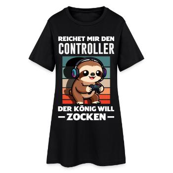 Controller König Will Zocken Lustiges Faultier - Frauen T-Shirt-Kleid - Schwarz - Vorne