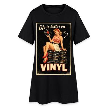 Life is better on Vinyl – Retro Pin-Up Design - Women’s T-Shirt Dress - black - Front