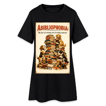 Abibliophobie : Quand les chiens et les piles de livres gagnent - Robe T-shirt Femme - noir - Devant