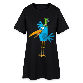Oiseau bleu et son chapeau - Robe T-shirt Femme - noir - Devant