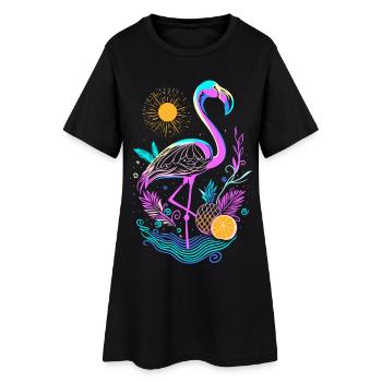 Fruits d’ananas flamant rose - Robe T-shirt Femme - noir - Devant