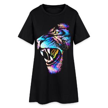Lion - Tête de Lion - Chat Sauvage Coloré Tête de Chat - Robe T-shirt Femme - noir - Devant