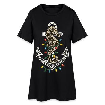 Ancre maritime de Noël hippocampe et lumière - Robe T-shirt Femme - noir - Devant