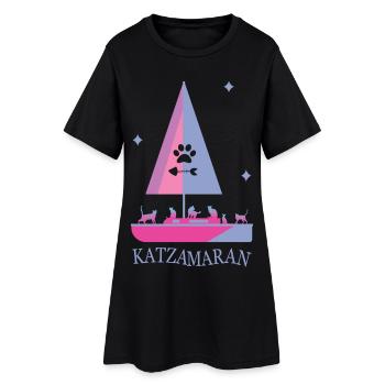 Katzamaran Boot - Frauen T-Shirt-Kleid - Schwarz - Vorne