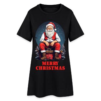 Père Noël sur la cheminée - Robe T-shirt Femme - noir - Devant