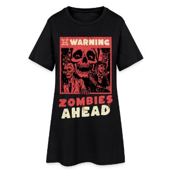 Horror - Warning Zombies Ahead - Frauen T-Shirt-Kleid - Schwarz - Vorne