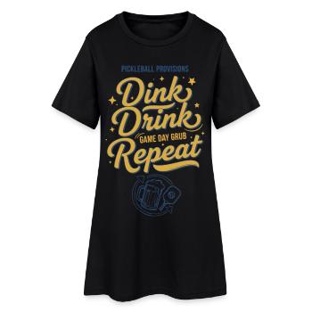 Pickleball-lustiger Spieler Dink Drink Repeat Love - Frauen T-Shirt-Kleid - Schwarz - Vorne