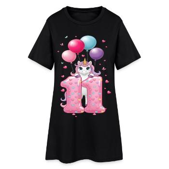 11 ans de Fille Mignonne Licorne 11e anniversaire - Robe T-shirt Femme - noir - Devant