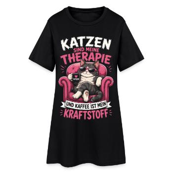 Katzen Sind Meine Therapie Kaffee Mein Antrieb - Frauen T-Shirt-Kleid - Schwarz - Vorne