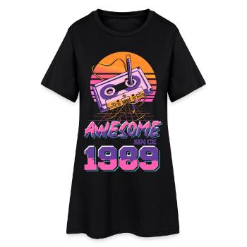 Retro Kassette Neon 1989 Design - Frauen T-Shirt-Kleid - Schwarz - Vorne