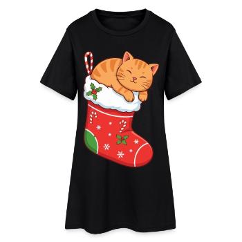 Chat câlin en bottes festives - Robe T-shirt Femme - noir - Devant