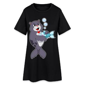 Seehund Fisch - Frauen T-Shirt-Kleid - Schwarz - Vorne