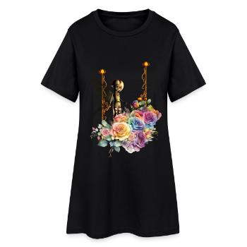 Niedliche Fee mit bunten Rosen - Frauen T-Shirt-Kleid - Schwarz - Vorne