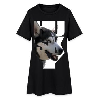Lebendige Huskygestaltung mit Kopf und Text - Frauen T-Shirt-Kleid - Schwarz - Vorne