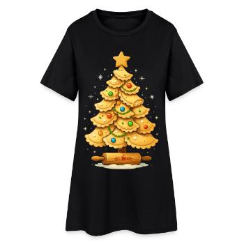 Sapin de Noël Pierogi Polonais de Noël - Robe T-shirt Femme - noir - Devant