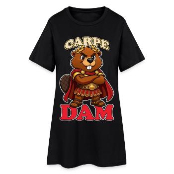 Carpe Dam Funny Roman Beaver Latin Pun History - Women’s T-Shirt Dress - black - Front