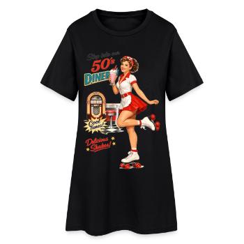 Pin-up du diner des années 50 sur des patins à roulettes - Robe T-shirt Femme - noir - Devant