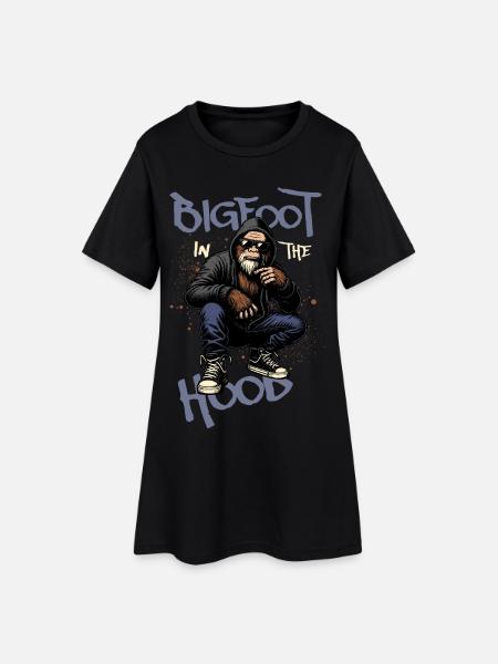 BIGFOOT IN THE HOOD - Frauen T-Shirt-Kleid - Schwarz