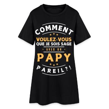 Comment être sage avec Papi. Cadeau humour enfant - Robe T-shirt Femme - noir - Devant