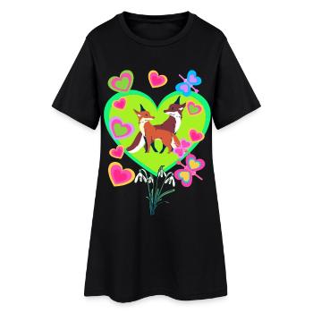 Retro Fuchs Füchse Vintage 80er 90er Füchsin - Frauen T-Shirt-Kleid - Schwarz - Vorne