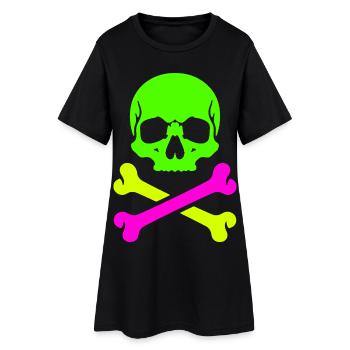 Neon Skull Crossed Bones Colorful Pirate Skull - Women’s T-Shirt Dress - black - Front