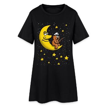 Gute Nacht, Sterne Mond Angel-Bär - Frauen T-Shirt-Kleid - Schwarz - Vorne