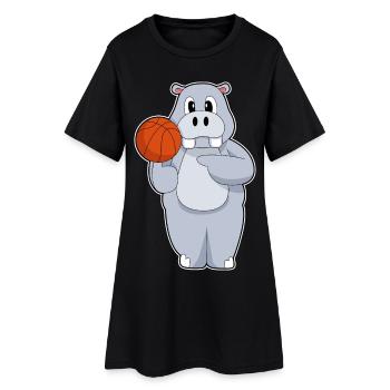 Nilpferd Basketballspieler Basketball - Frauen T-Shirt-Kleid - Schwarz - Vorne