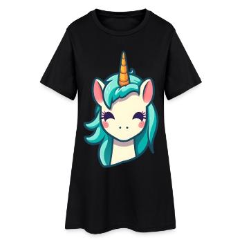 Licorne mignonne en bleu | Licorne - Robe T-shirt Femme - noir - Devant
