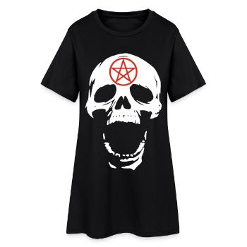 Crâne blanc et pentagramme rouge - Robe T-shirt Femme - noir - Devant