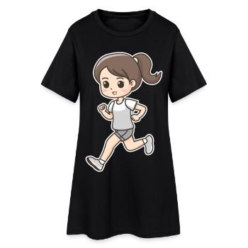 Läuferin Comic Look - Frauen T-Shirt-Kleid - Schwarz - Vorne