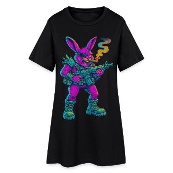 Neon Punk Bunny with Cigar And Rifle - Women’s T-Shirt Dress - black - Front