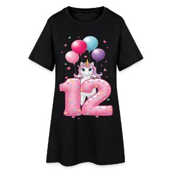 12 Jahre Mädchen Süßes Einhorn 12. Geburtstag - Frauen T-Shirt-Kleid - Schwarz - Vorne