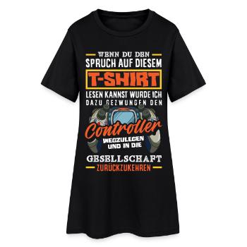 Gezwungen Den Controller Wegzulegen Lustig Gamer - Frauen T-Shirt-Kleid - Schwarz - Vorne