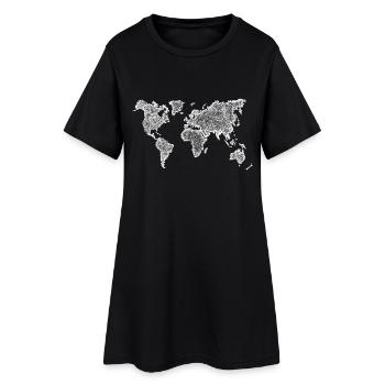 Weltkarte Handmade Dots Dot Painting schwarz - Frauen T-Shirt-Kleid - Schwarz - Vorne