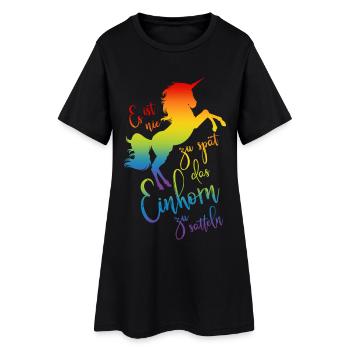 Einhorn satteln Spruch Regenbogen Silhouette bunt - Frauen T-Shirt-Kleid - Schwarz - Vorne