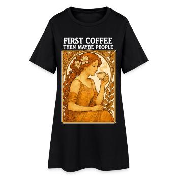 D’abord le café, puis le cadeau vintage Pin-up People - Robe T-shirt Femme - noir - Devant