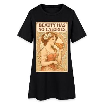 Pin-up Art nouveau : La beauté n’a pas de calories Pizza - Robe T-shirt Femme - noir - Devant