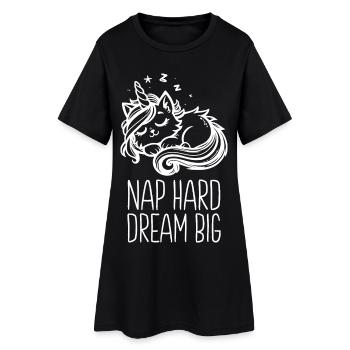 Nap Hard Dream Grand Chat Licorne Endormi - Robe T-shirt Femme - noir - Devant