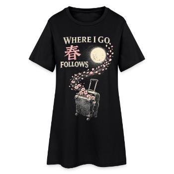 Cherry Blossoms Cherry Blossom Where I Go Sakura Follows - Women’s T-Shirt Dress - black - Front