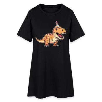 T-Rex Party Dino mit Partyhut - Frauen T-Shirt-Kleid - Schwarz - Vorne