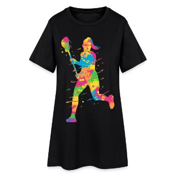 Lacrosse Player Colorful Women Girls Lacrosse - Women’s T-Shirt Dress - black - Front