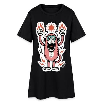 Affe mit Flammen und erhobenen Fäusten - Frauen T-Shirt-Kleid - Schwarz - Vorne