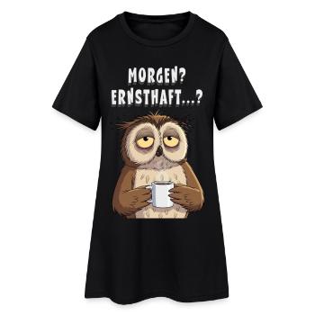 Morgenmuffel Eule Kaffee Geschenk Schlafshirt - Frauen T-Shirt-Kleid - Schwarz - Vorne