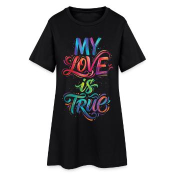 My Love Is True Colorful Text Painting Print - Women’s T-Shirt Dress - black - Front