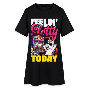 Feelin Slotty Today Einhorn Casino Spielautomat - Frauen T-Shirt-Kleid - Schwarz - Vorne