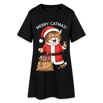 Katze Weihnachten Merry Catmas Santa lustig süß - Frauen T-Shirt-Kleid - Schwarz - Vorne
