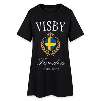 Visby Schweden Wappen Krone – Reise Souvenir - Frauen T-Shirt-Kleid - Schwarz - Vorne
