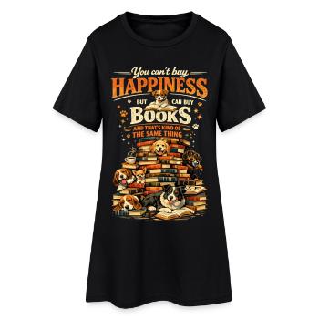 Book Stack & Dogs: You Can't Buy Happiness - Women’s T-Shirt Dress - black - Front