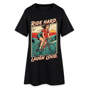 Ride Hard Laugh Loud Retro Fahrrad - Frauen T-Shirt-Kleid - Schwarz - Vorne