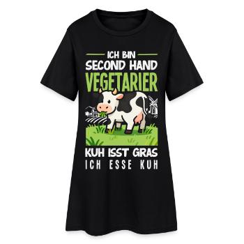 Second Hand Vegetarier Kuh Isst Gras Fleisch - Frauen T-Shirt-Kleid - Schwarz - Vorne